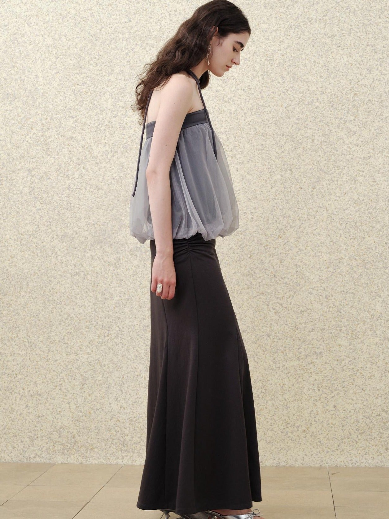 someonesometimes Polyester Loose Fit Patchwork Pullover For Women Light Sky Gray Tube Tops