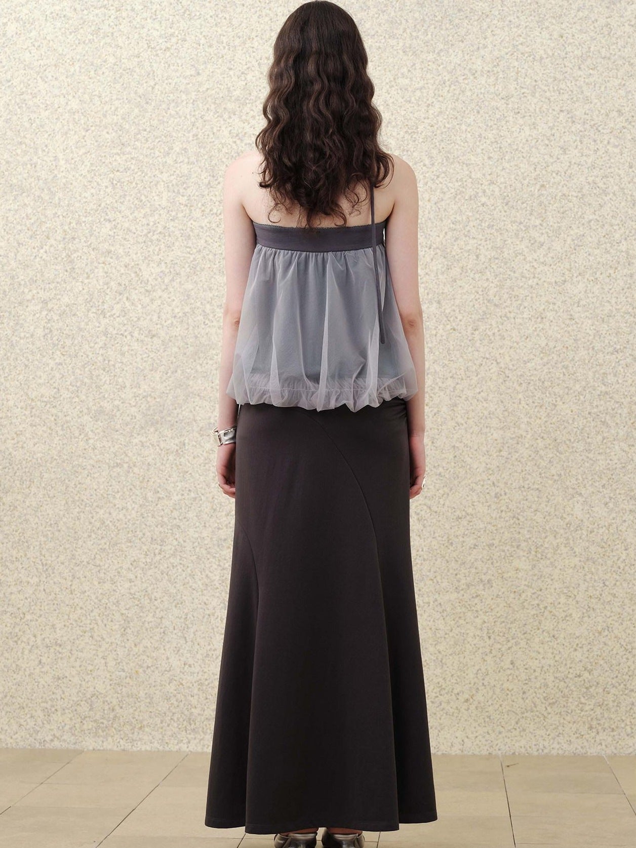 someonesometimes Polyester Loose Fit Patchwork Pullover For Women Light Sky Gray Tube Tops