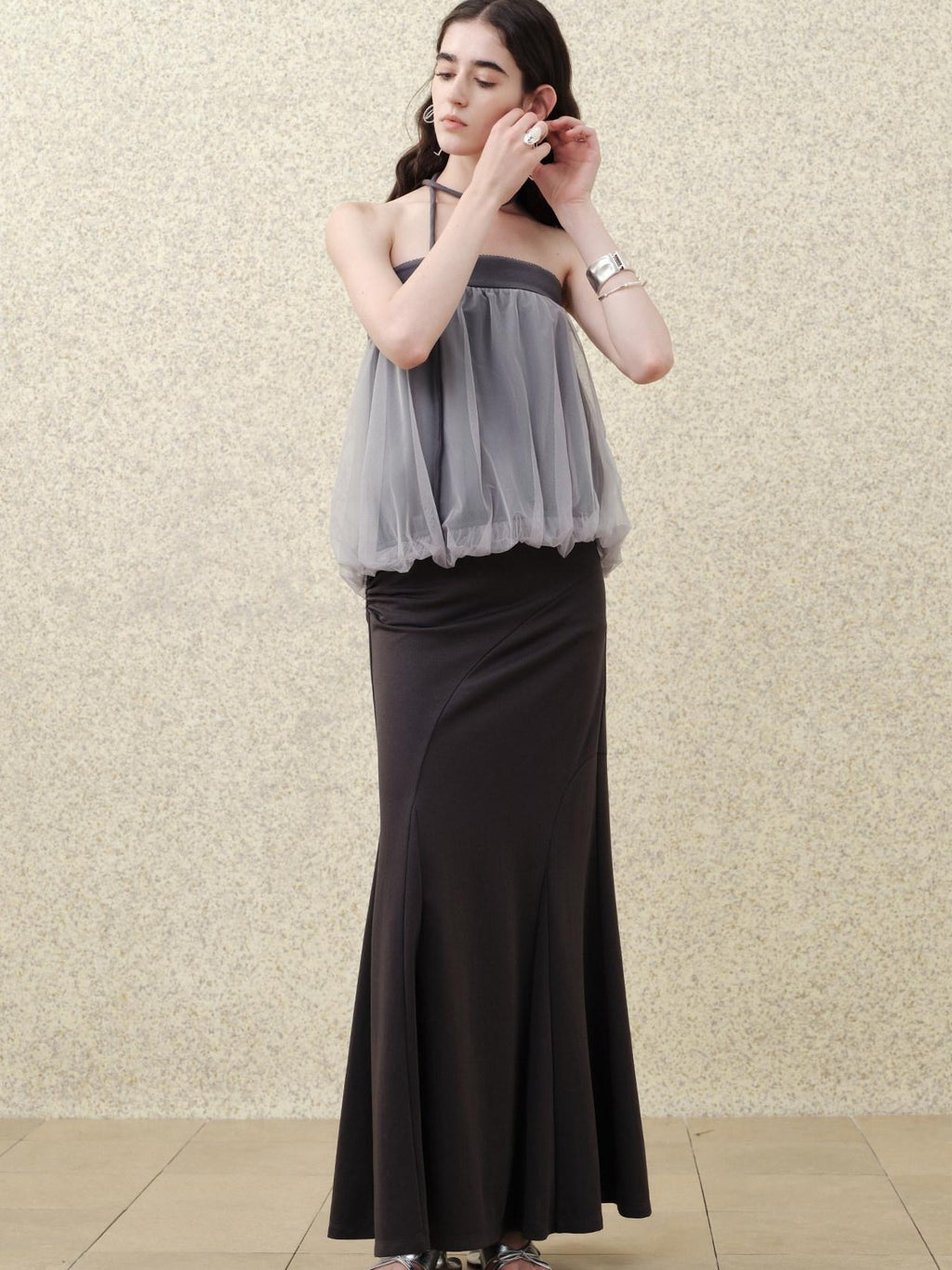 someonesometimes Polyester Loose Fit Patchwork Pullover For Women Light Sky Gray Tube Tops