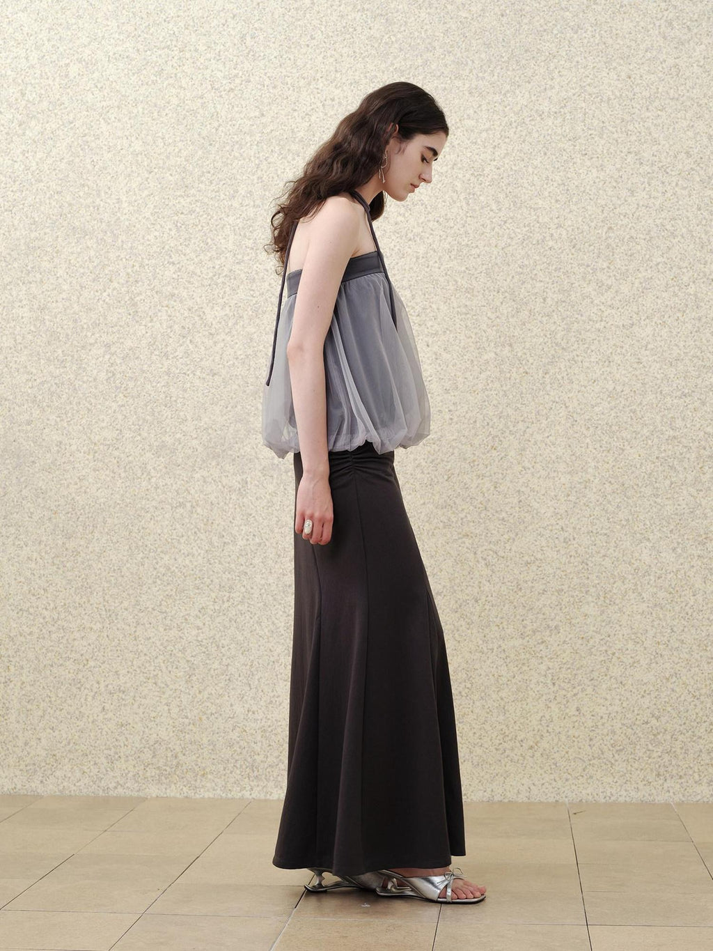 someonesometimes Polyester Loose Fit Patchwork Pullover For Women Light Sky Gray Tube Tops