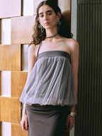 someonesometimes Polyester Loose Fit Patchwork Pullover For Women Light Sky Gray Tube Tops