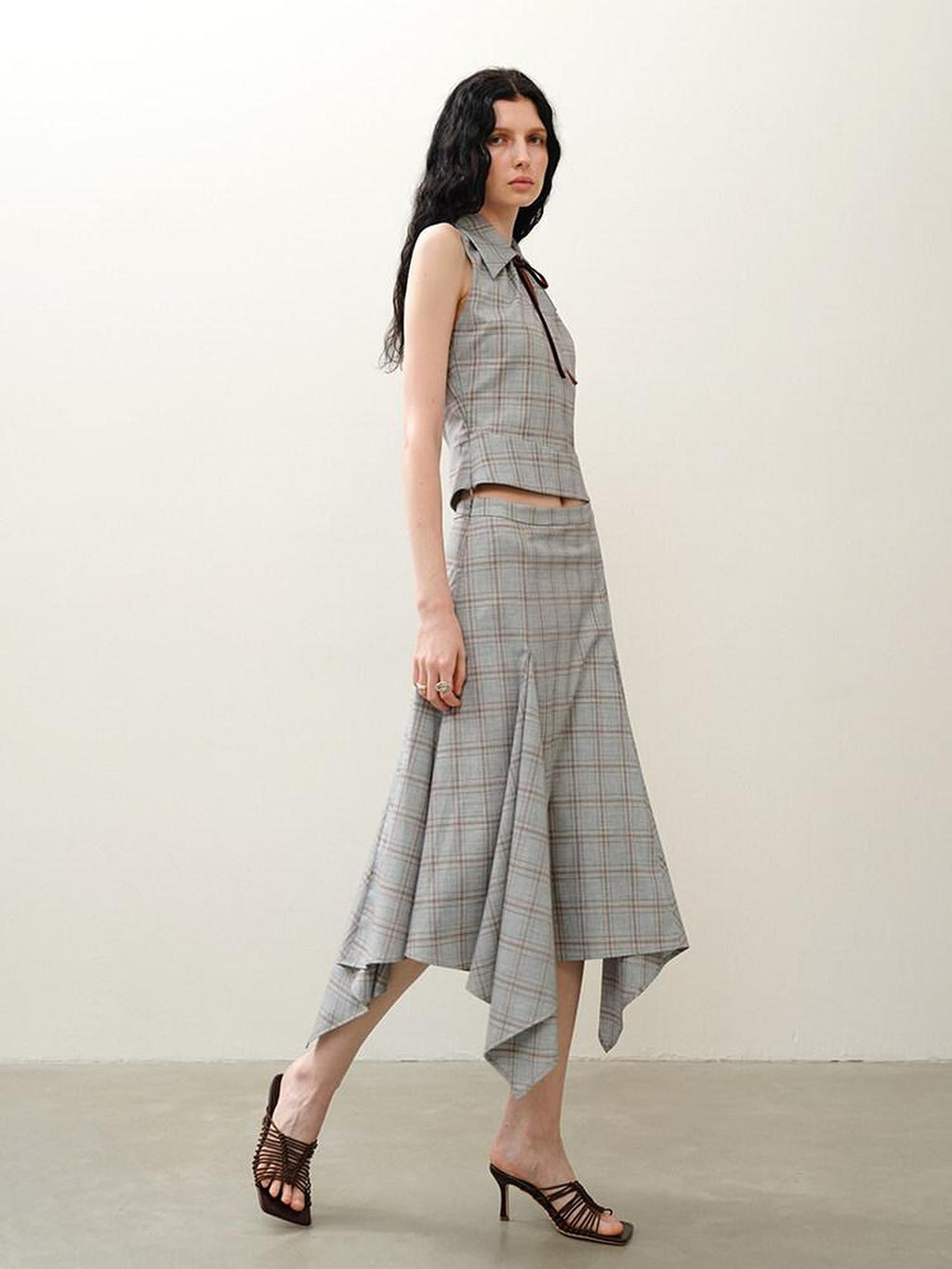 someonesometimes Polyester Plaid Short Sleeve Top And Pleated Skirt For Young Women Two Piece Set