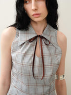 someonesometimes Polyester Plaid Short Sleeve Top And Pleated Skirt For Young Women Two Piece Set