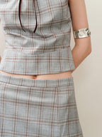 someonesometimes Polyester Plaid Short Sleeve Top And Pleated Skirt For Young Women Two Piece Set