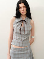 someonesometimes Polyester Plaid Short Sleeve Top And Pleated Skirt For Young Women Two Piece Set