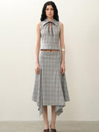 someonesometimes Polyester Plaid Short Sleeve Top And Pleated Skirt For Young Women Two Piece Set