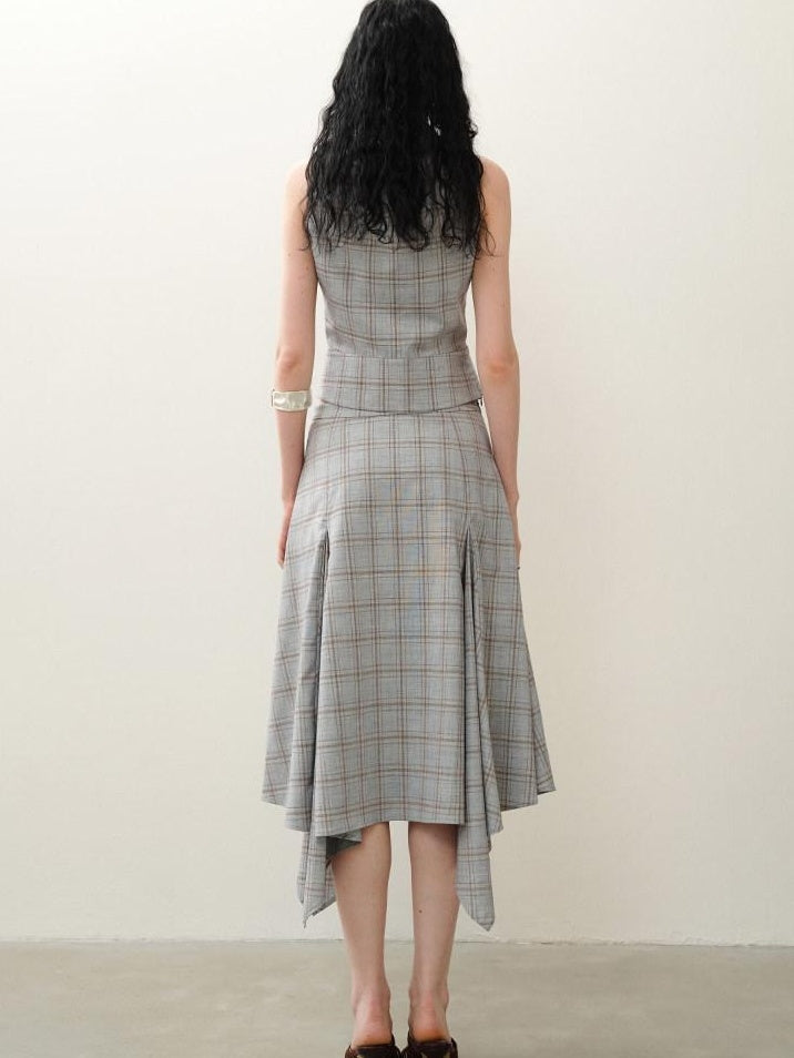 someonesometimes Polyester Plaid Short Sleeve Top And Pleated Skirt For Young Women Two Piece Set