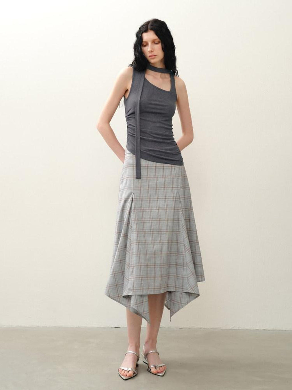 someonesometimes Polyester Plaid Short Sleeve Top And Pleated Skirt For Young Women Two Piece Set
