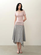 someonesometimes Polyester Plaid Short Sleeve Top And Pleated Skirt For Young Women Two Piece Set