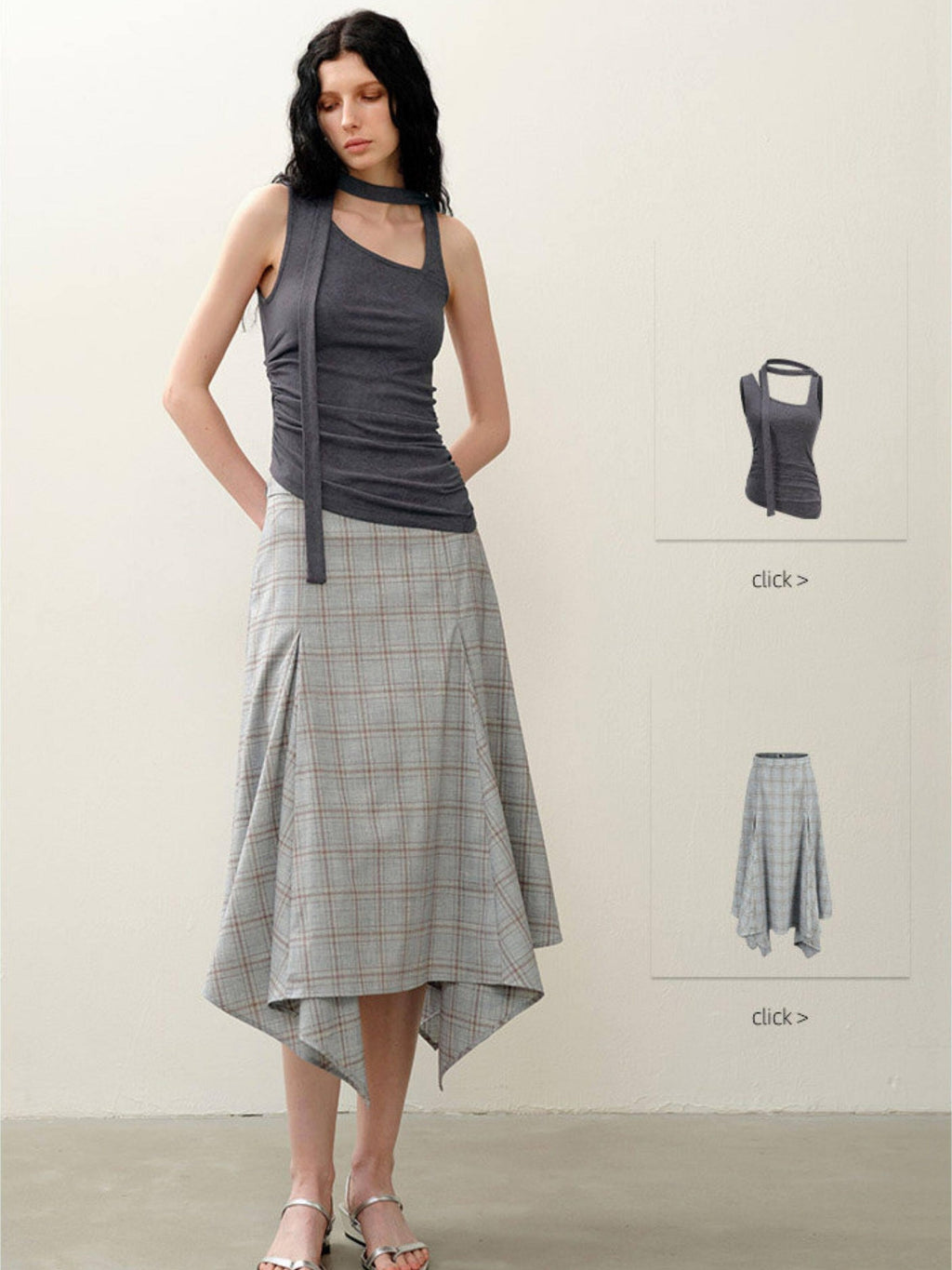 someonesometimes Polyester Plaid Short Sleeve Top And Pleated Skirt For Young Women Two Piece Set