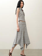 someonesometimes Polyester Plaid Short Sleeve Top And Pleated Skirt For Young Women Two Piece Set
