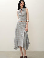 someonesometimes Polyester Plaid Short Sleeve Top And Pleated Skirt For Young Women Two Piece Set