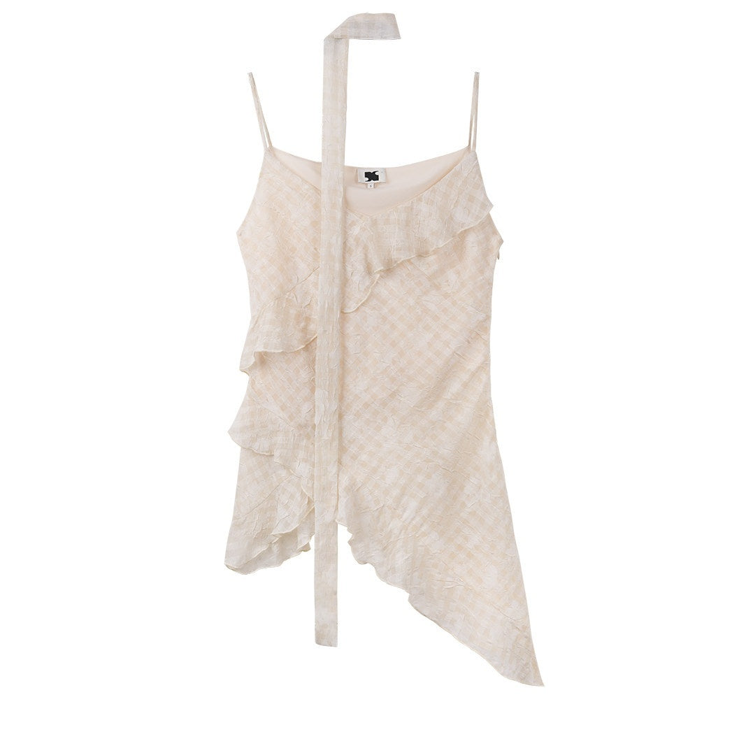 someonesometimes_Ruffled_V-neck_Slim_Fit_Floral_Plaid_Built_In_Bra_Oatmeal_Beige_Camisoles_MISSTT