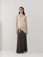someonesometimes Ruffled V-neck Slim Fit Floral Plaid Built In Bra Oatmeal Beige Camisoles
