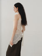 someonesometimes Ruffled V-neck Slim Fit Floral Plaid Built In Bra Oatmeal Beige Camisoles