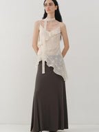 someonesometimes Ruffled V-neck Slim Fit Floral Plaid Built In Bra Oatmeal Beige Camisoles