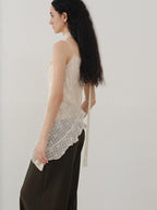 someonesometimes Ruffled V-neck Slim Fit Floral Plaid Built In Bra Oatmeal Beige Camisoles
