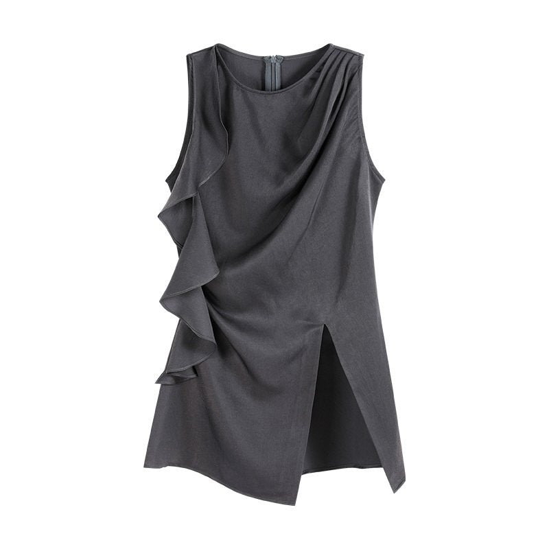 someonesometimes_Satin_Strappy_Original_Design_Slim_Fit_Elegant_Gray_Off_Shoulder_Crop_Tops_MISSTT