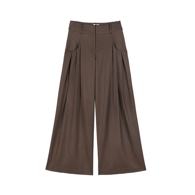 someonesometimes_Shape_Retaining_Pleated_Natural_Waist_Brown_Striped_Poly_Stretch_Wide_Leg_Pants_MISSTT