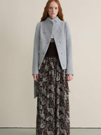 someonesometimes Sky Blue Wool Blend Double Breasted Stand Collar Slim Fit Vintage Short Coat