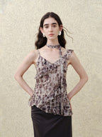 someonesometimes Slim Fit V-neck Strappy Mid Length Women Leopard Print Amber Brown Camisoles