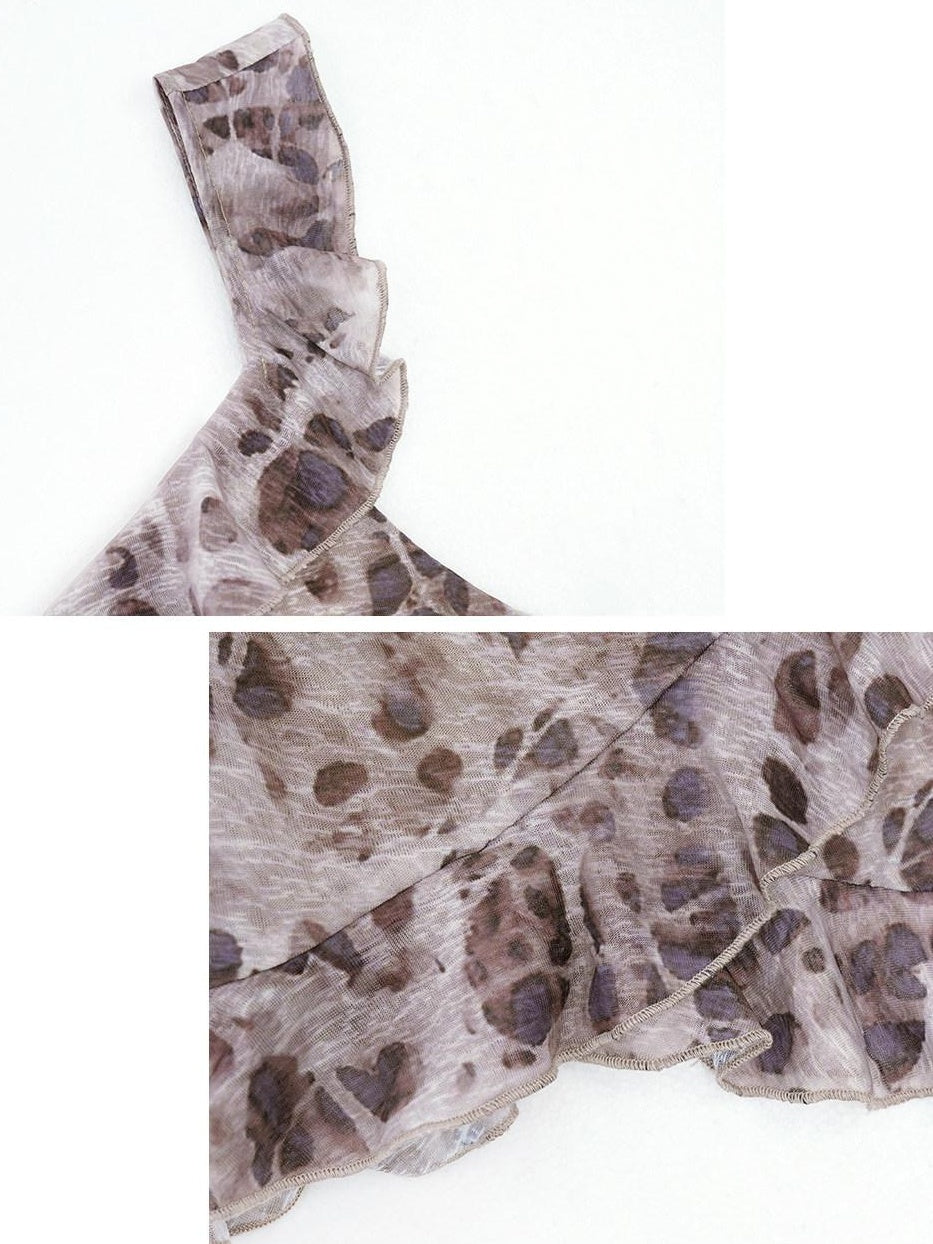 someonesometimes Slim Fit V-neck Strappy Mid Length Women Leopard Print Amber Brown Camisoles