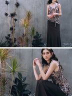 someonesometimes Slim Fit V-neck Strappy Mid Length Women Leopard Print Amber Brown Camisoles