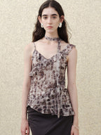 someonesometimes Slim Fit V-neck Strappy Mid Length Women Leopard Print Amber Brown Camisoles