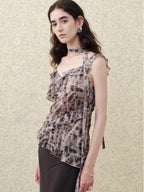 someonesometimes Slim Fit V-neck Strappy Mid Length Women Leopard Print Amber Brown Camisoles