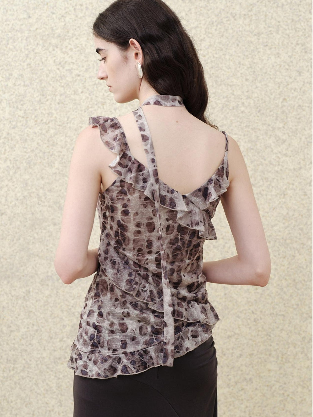 someonesometimes Slim Fit V-neck Strappy Mid Length Women Leopard Print Amber Brown Camisoles