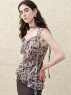 someonesometimes Slim Fit V-neck Strappy Mid Length Women Leopard Print Amber Brown Camisoles