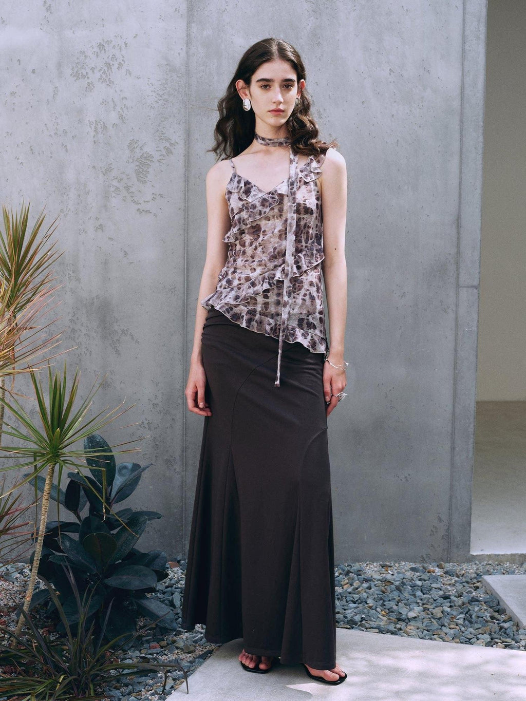 someonesometimes Slim Fit V-neck Strappy Mid Length Women Leopard Print Amber Brown Camisoles