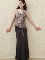 someonesometimes Slim Fit V-neck Strappy Mid Length Women Leopard Print Amber Brown Camisoles
