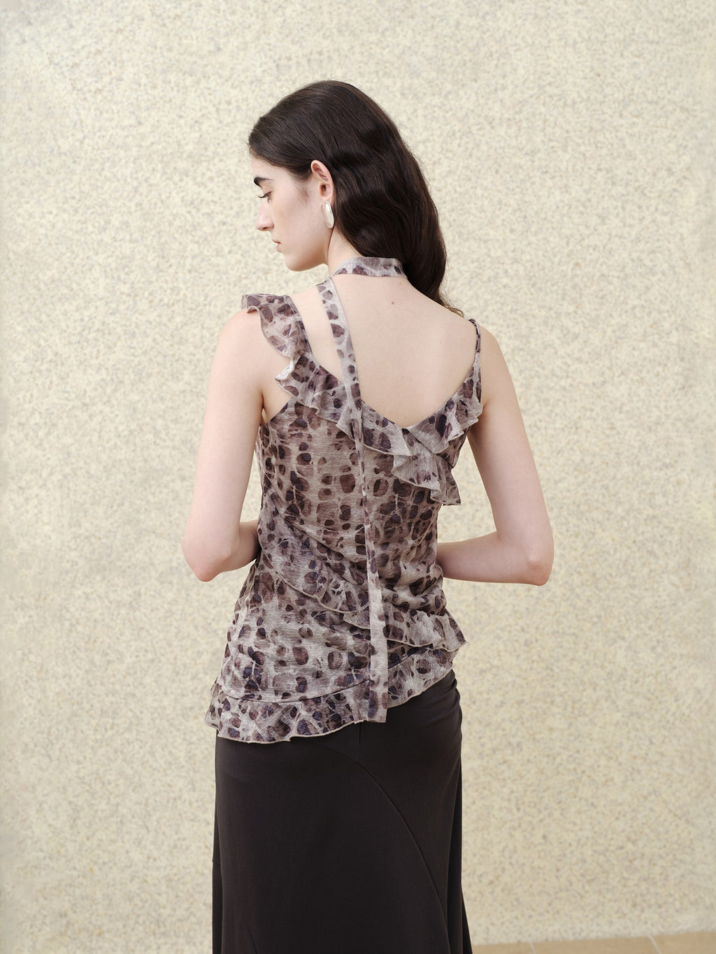 someonesometimes Slim Fit V-neck Strappy Mid Length Women Leopard Print Amber Brown Camisoles