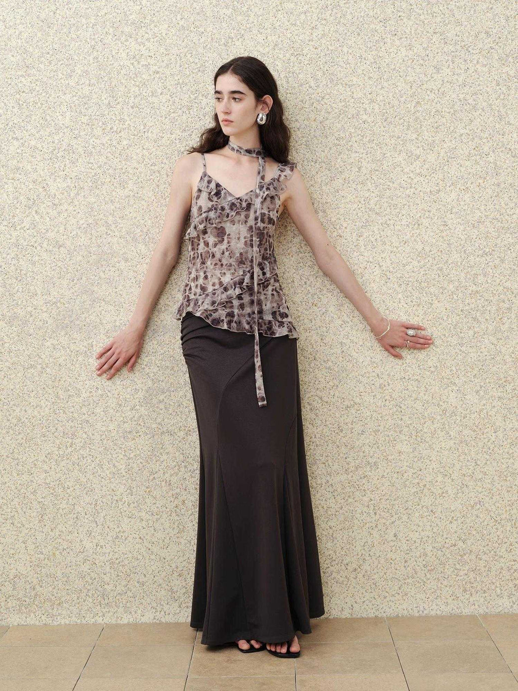 someonesometimes Slim Fit V-neck Strappy Mid Length Women Leopard Print Amber Brown Camisoles