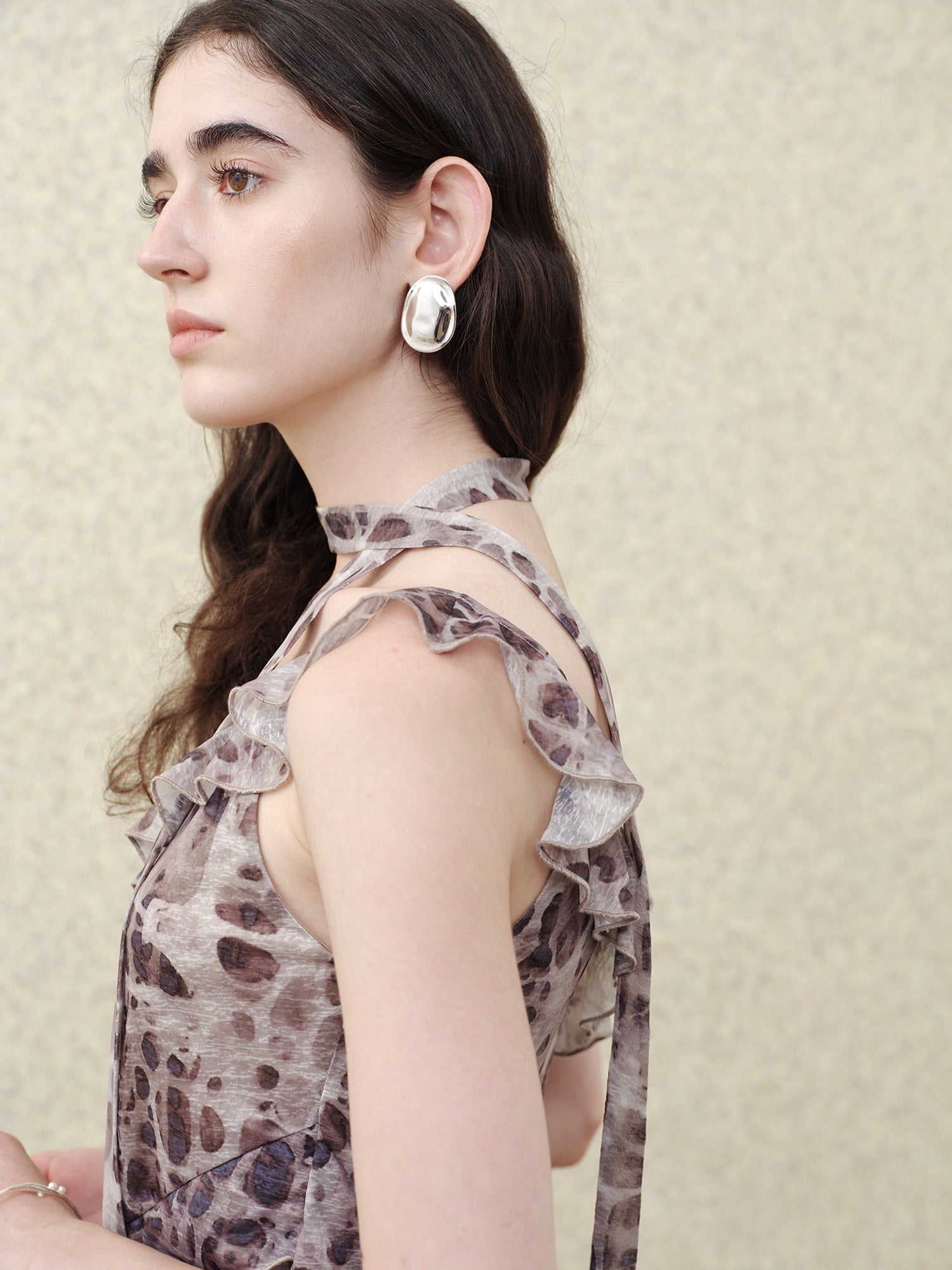 someonesometimes Slim Fit V-neck Strappy Mid Length Women Leopard Print Amber Brown Camisoles