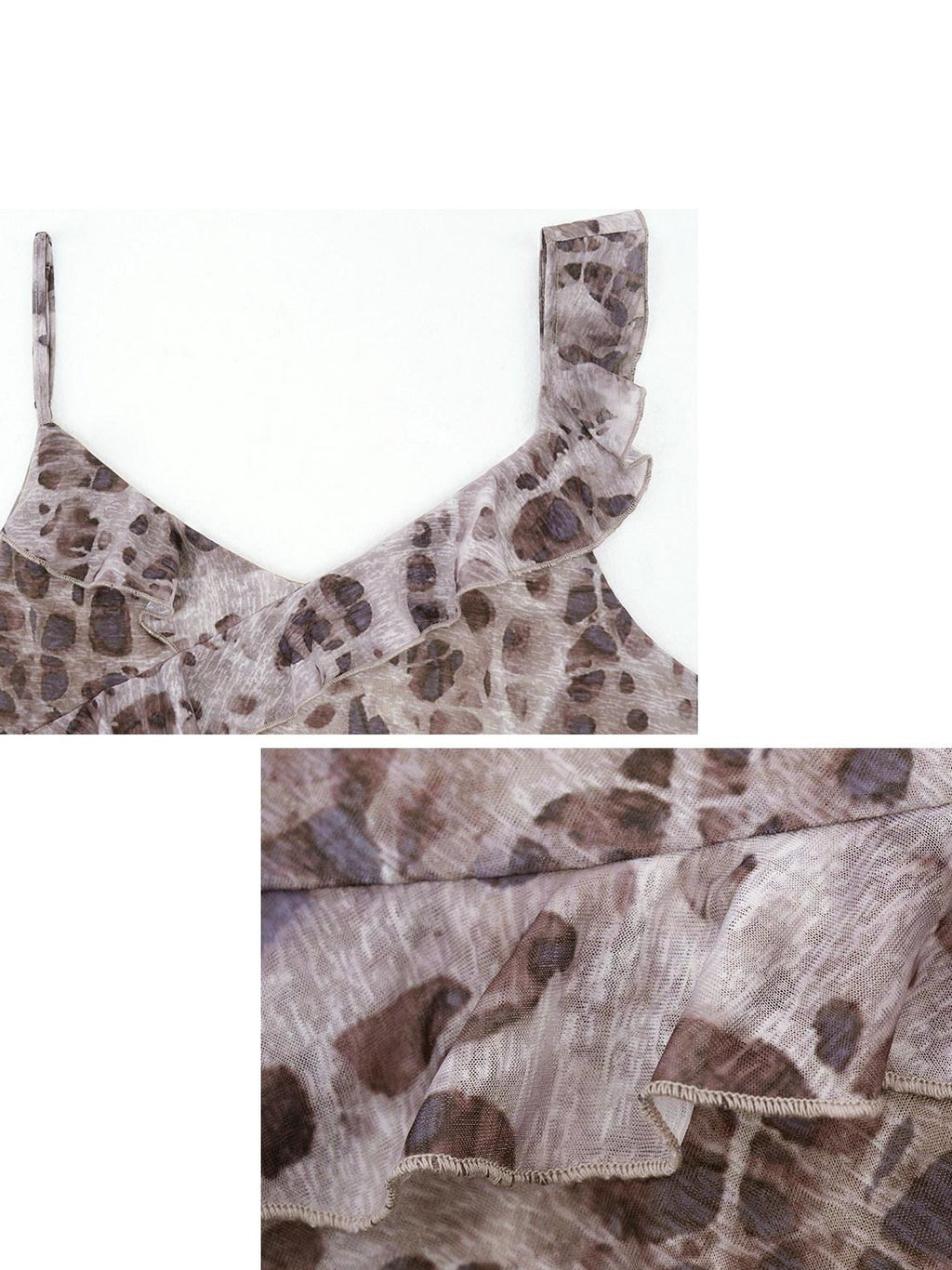 someonesometimes Slim Fit V-neck Strappy Mid Length Women Leopard Print Amber Brown Camisoles