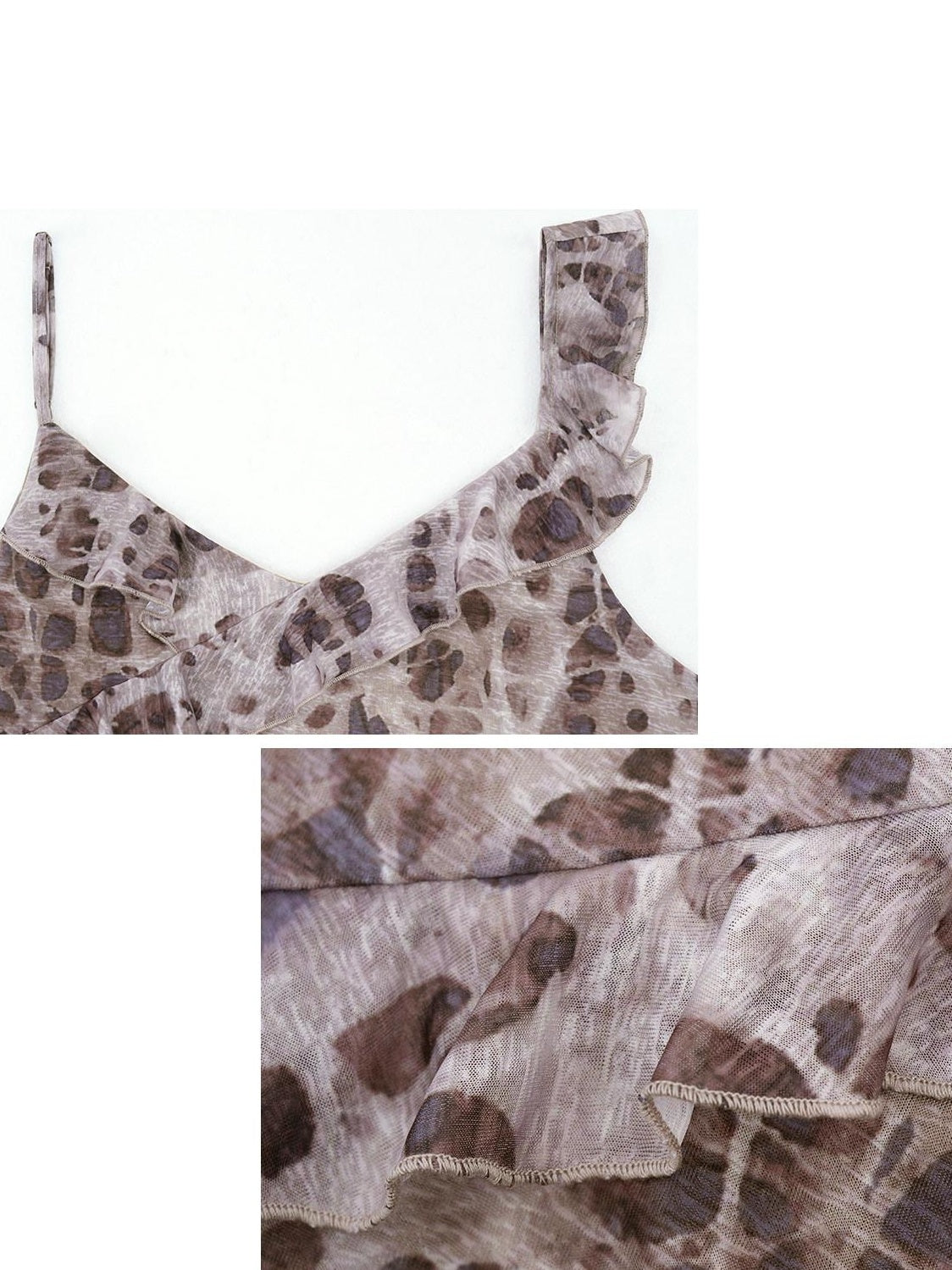 someonesometimes Slim Fit V-neck Strappy Mid Length Women Leopard Print Amber Brown Camisoles