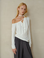 someonesometimes Slim Knit Velvet One Shoulder Long Sleeve Casual Women Off Shoulder Crop Tops