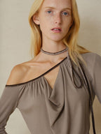 someonesometimes Slim Knit Velvet One Shoulder Long Sleeve Casual Women Off Shoulder Crop Tops
