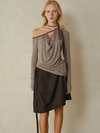 someonesometimes Slim Knit Velvet One Shoulder Long Sleeve Casual Women Off Shoulder Crop Tops