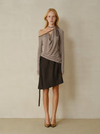 someonesometimes Slim Knit Velvet One Shoulder Long Sleeve Casual Women Off Shoulder Crop Tops