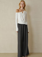 someonesometimes Slim Knit Velvet One Shoulder Long Sleeve Casual Women Off Shoulder Crop Tops