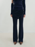 someonesometimes Slim Knitted Retro Office Women Natural Waist Navy Coffee Blend Flared Pants