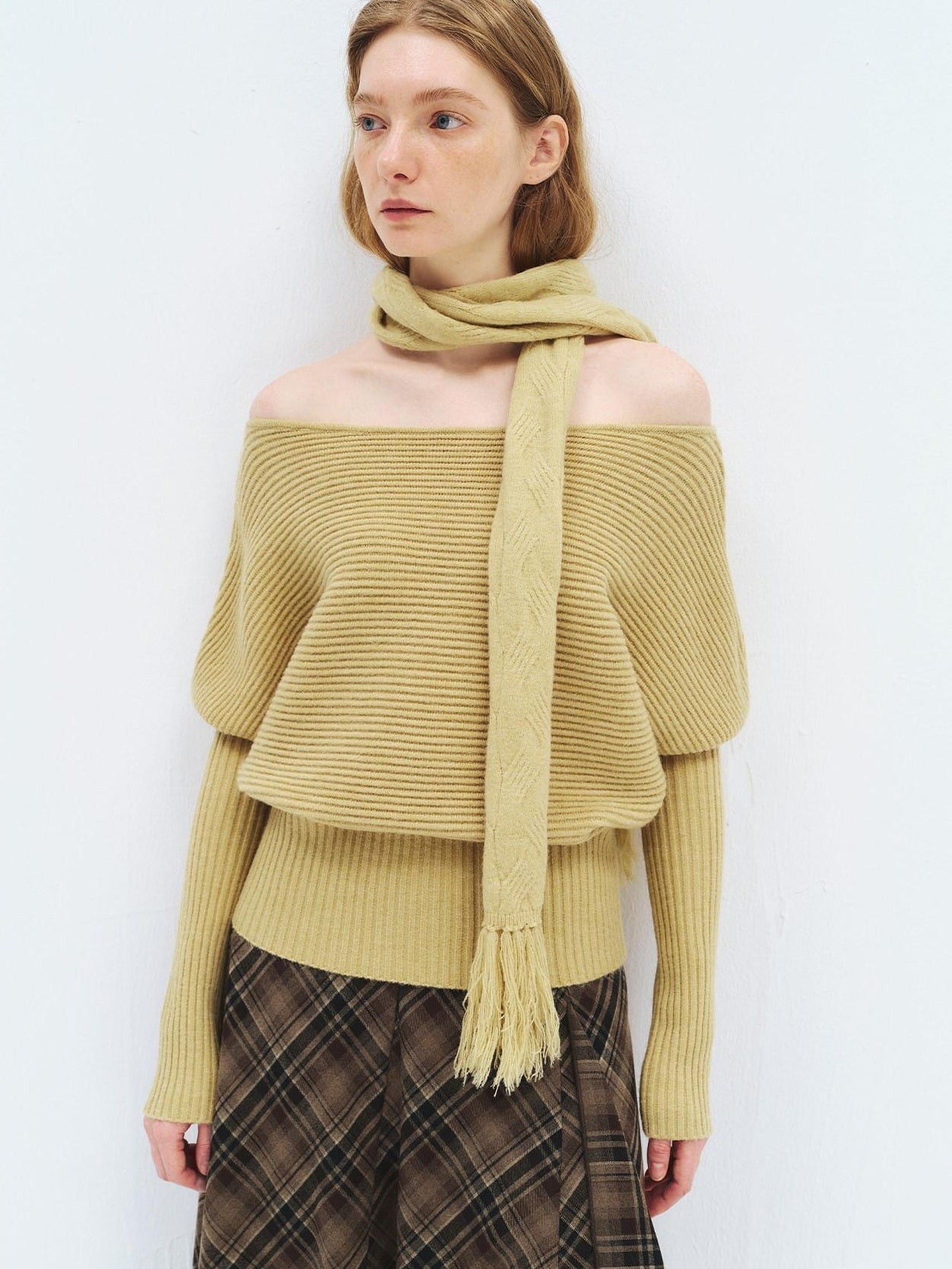 someonesometimes Soft Acrylic Blend Knitted Oversized Casual Women Willow Green Fashion Scarves