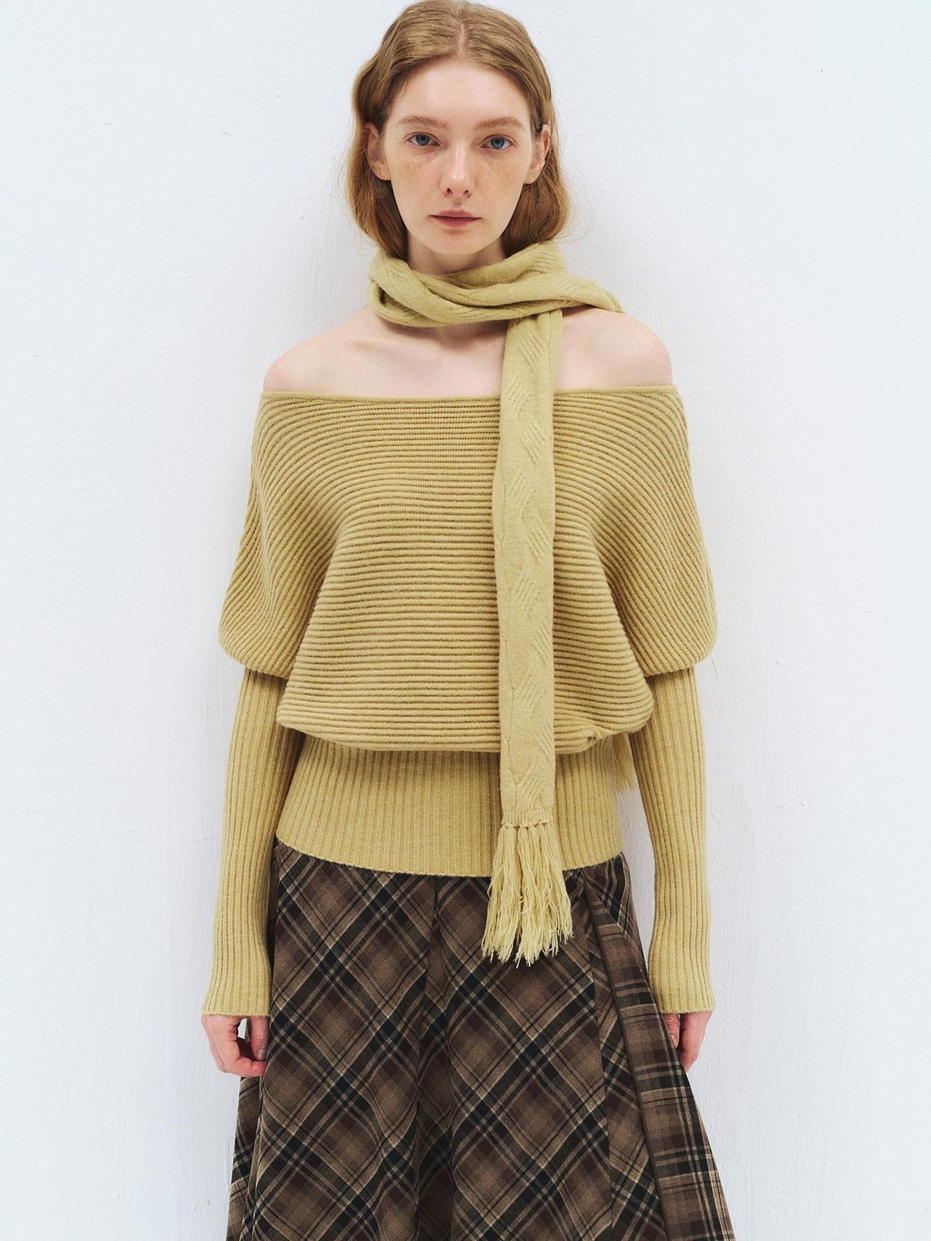 someonesometimes Soft Acrylic Blend Knitted Oversized Casual Women Willow Green Fashion Scarves