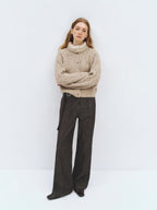 someonesometimes Soft Acrylic Stand Collar Button Front Longsleeve Women Knit Cream Cardigans