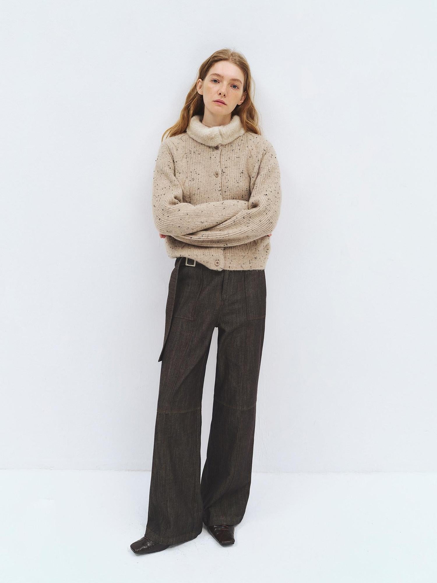 someonesometimes Soft Acrylic Stand Collar Button Front Longsleeve Women Knit Cream Cardigans
