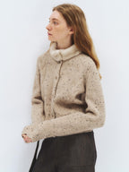 someonesometimes Soft Acrylic Stand Collar Button Front Longsleeve Women Knit Cream Cardigans