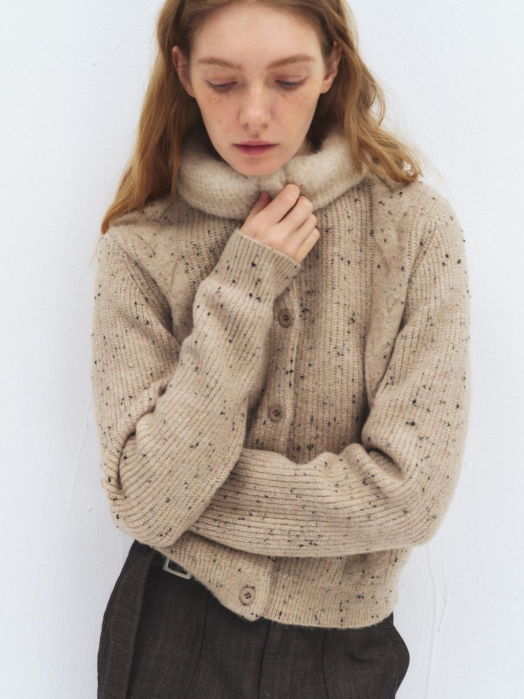 someonesometimes Soft Acrylic Stand Collar Button Front Longsleeve Women Knit Cream Cardigans